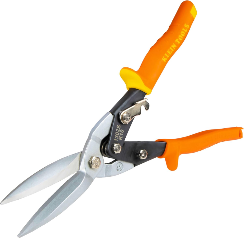 1302S Aviation Tin Snips, Straight, Long Cut, Heavy Duty Metal Cutting Shears wi