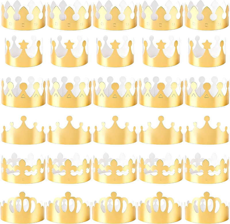 30-Piece Foil Paper Party Crown Set Golden Mini Party Hats Including King & Prin