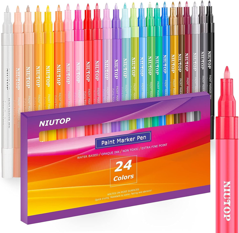 Acrylic Paint Pens for Rock Painting, 24 Classic Colors Paint Markers for Stone,