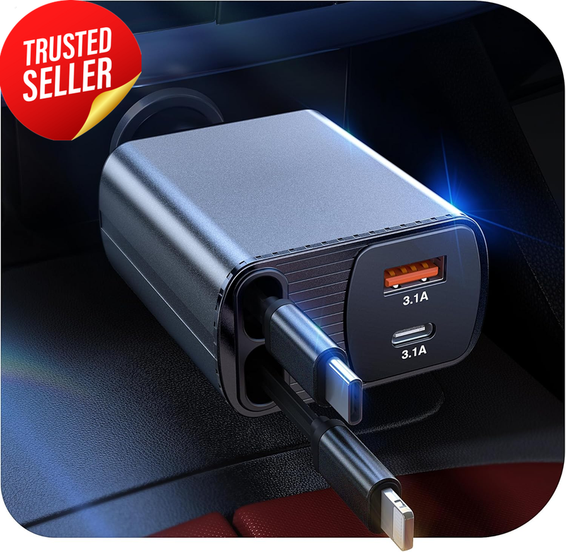 69W Retractable Car Charger USB-C Fast Charging