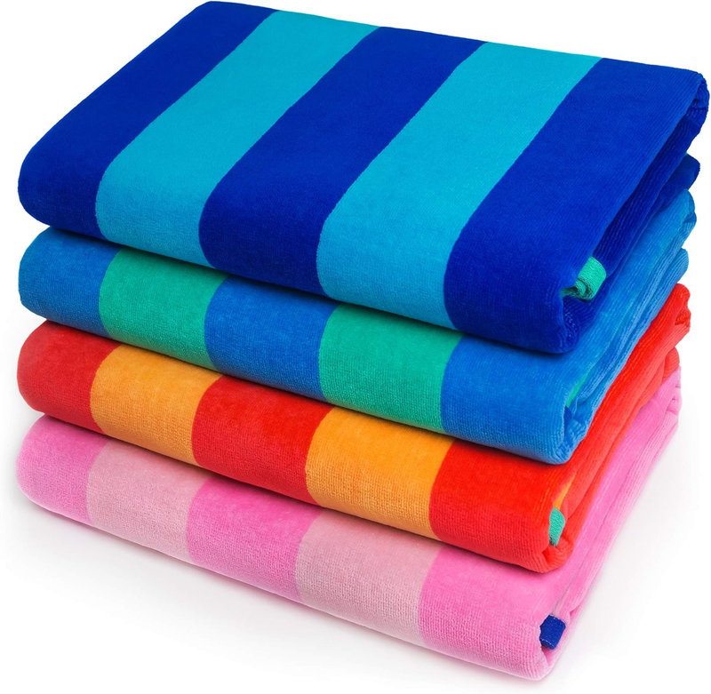 - Extra Soft Beach Towel 30 X 60 Inch Cabana Stripe Hotel Pool and Resort Style Absorbent Terry 100% Cotton (Royal-Tur-Red-Pink, 4 Pack)