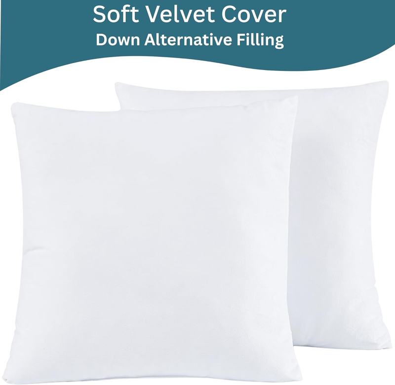 Throw Pillow Inserts Pack of 2 White - 18 x 18 Inches Velvet Cushion Inserts for