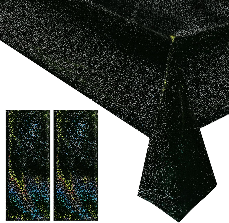 2 Pcs Black Holographic Laser Tablecloth Galaxy Space Table Cloth 40 * 108 Inch