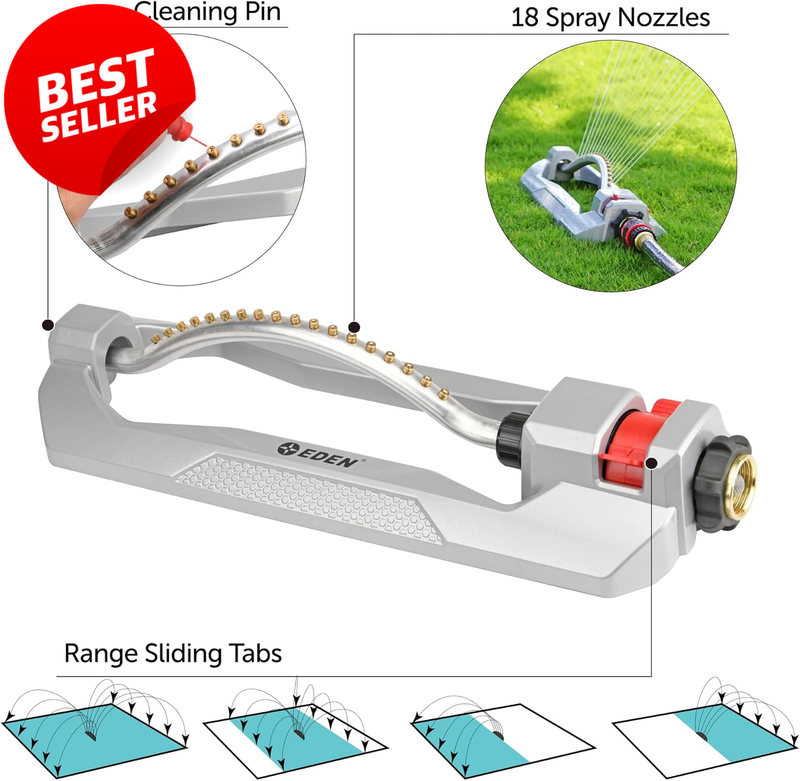 Turbo Oscillating Lawn Sprinkler 3700 Sq Ft Brass Nozzle Aluminum Base - US