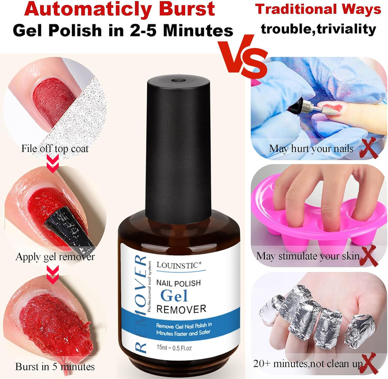 Gel Nail Polish Remover,Quickly Remove Gel Polish in 2-5 Minutes(2pcs/15ml)