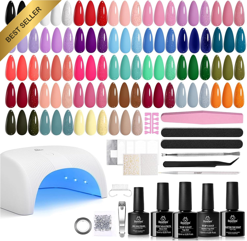 Beetles Gel Nail Polish Kit with U V Light, 32 Colors Gel Polish Nail Kit 55 Pcs
