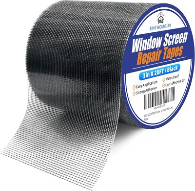 KING MOUNTAIN Black Window Screen Repair Tape,3 in X 20 FT 3''X 20FT, 