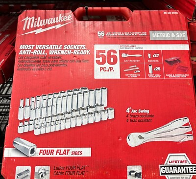 Milwaukee 48-22-9008 56-Piece 3/8 in. Drive Metric + SAE Ratchet and Socket Set