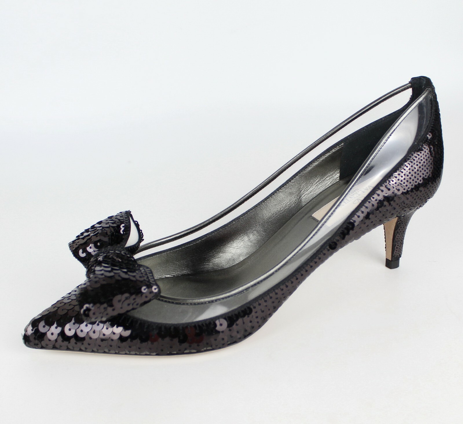 Pre-owned Valentino Garavani Runway Sequin Dollybow Pump, Black, Eur 39, $1075