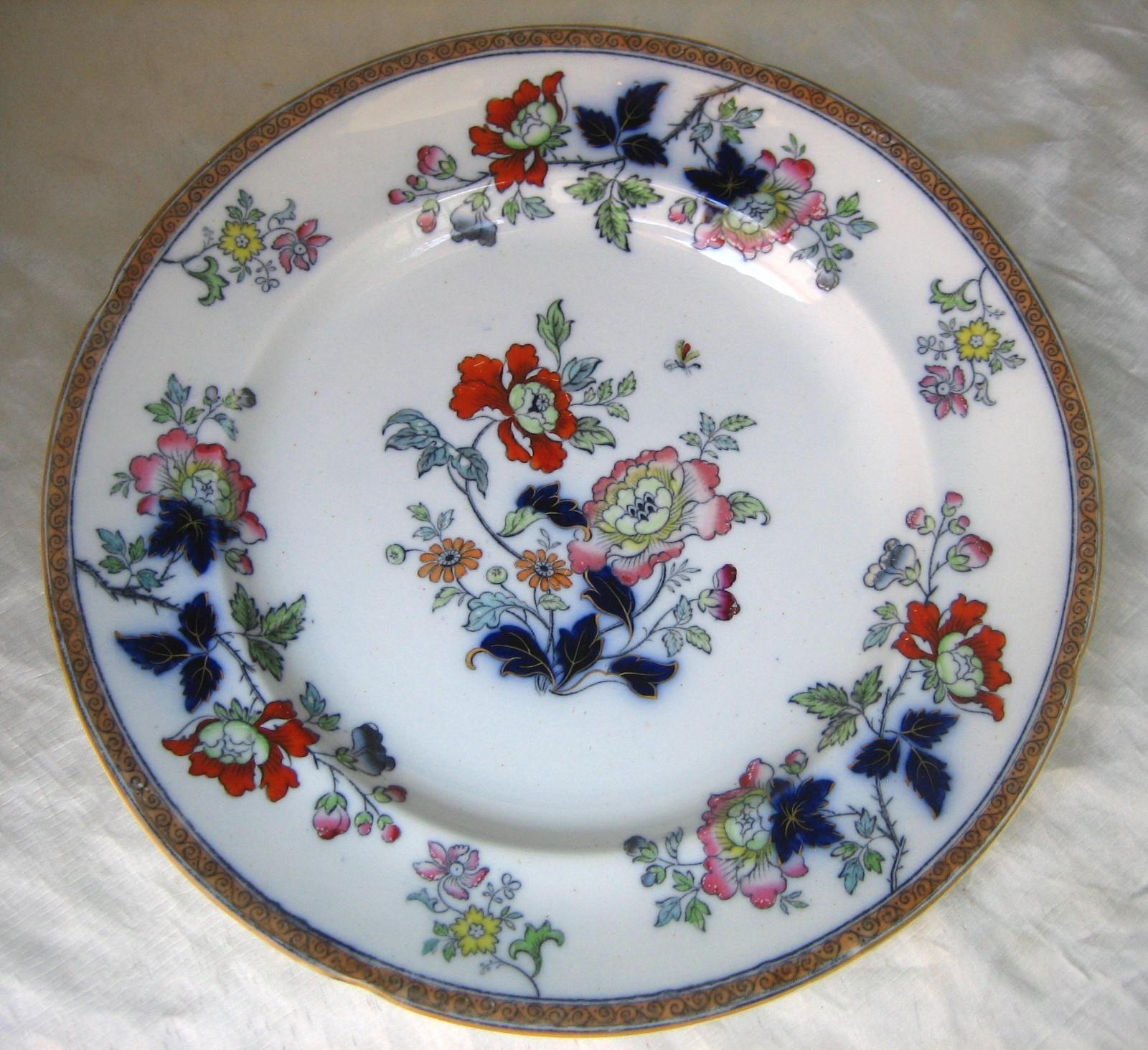 Antique c1800s Ridgway & Morley CHINESE PLANTS Flow Blue Plate 1548