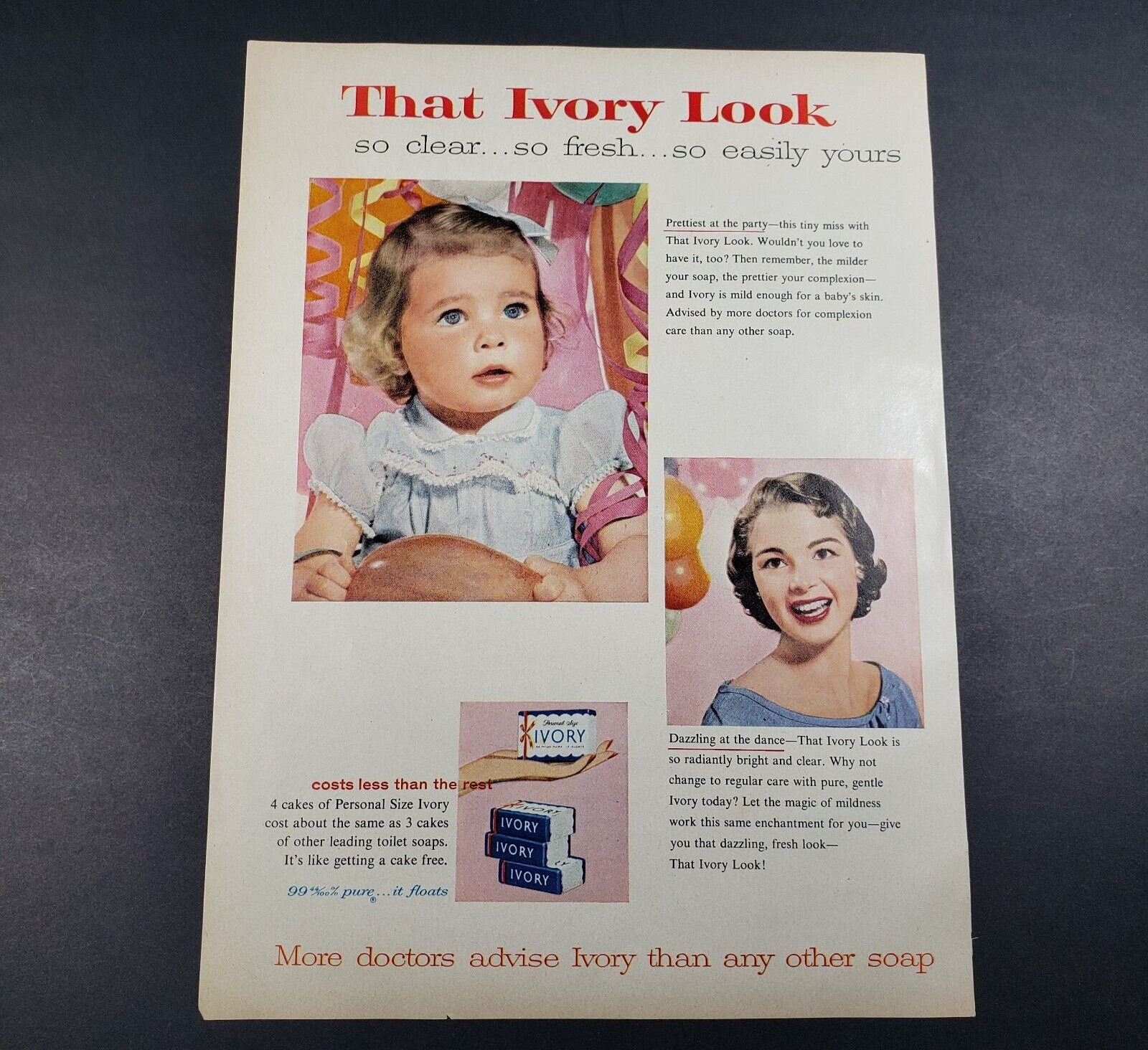 1956 Ad Print Ivory Bar Soap Mild Enough For Baby's Skin  AD1-7
