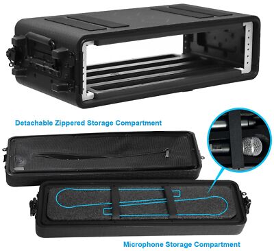 2U Rack Case 19'' Solid Waterproof Dustproof Flight Case 2 Space Shock Mount Rack
