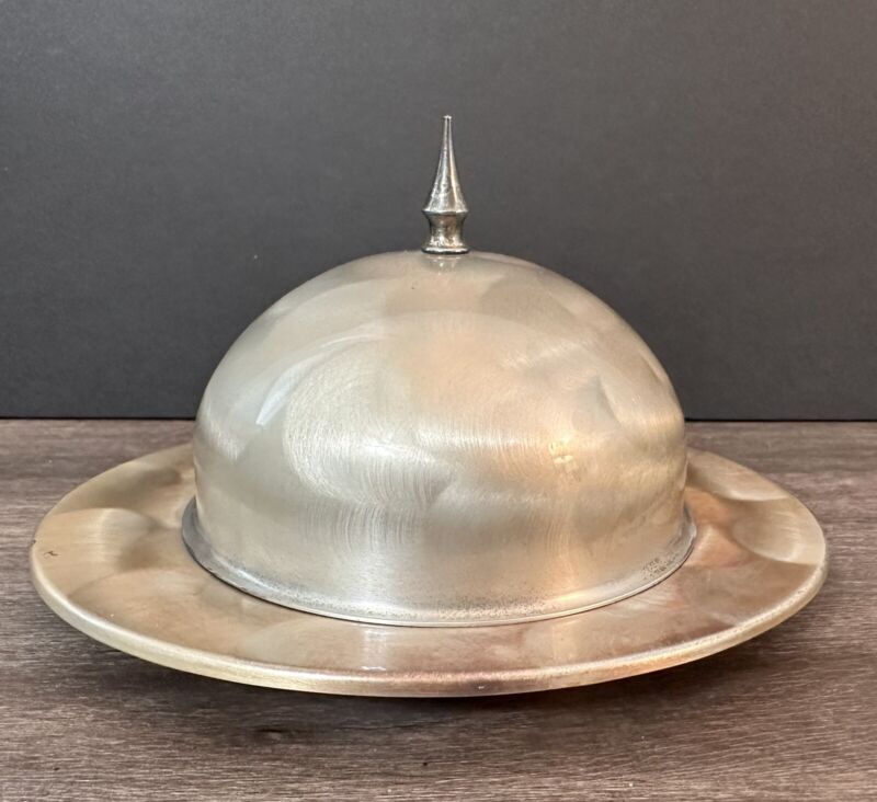 Vintage Silver Plated Butter Caviar Dome Dish Handfinish Unique 6 5/8” L