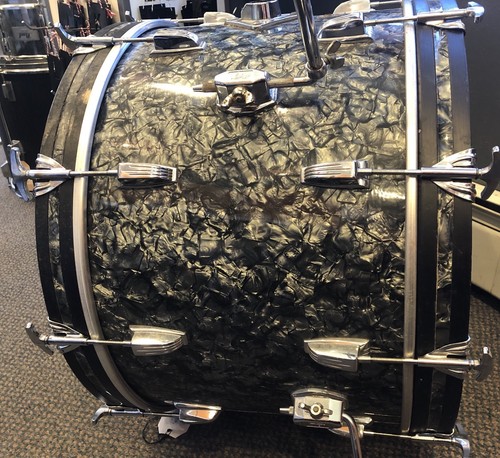 Vintage 1967 Ludwig Black Pearl Bass Drum - 22x14 With Cymbal Arm