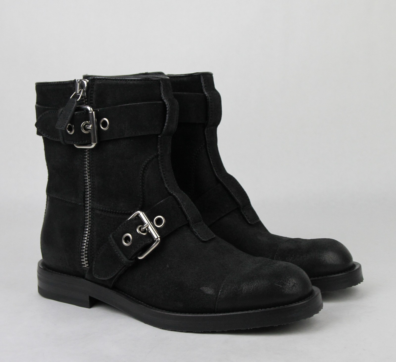 Pre-owned Gucci Men's Black Suede Sella Ankle Biker Boots 8g/us 8.5 368430 Ceg00 1000