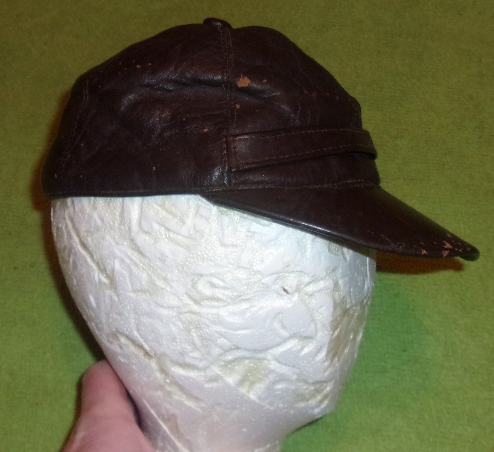 Antique Mens Leather hat cap Hipster Biker Hunter rare decor collectible