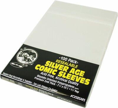 (100) Silver Age Comic Book Sleeves Clear PREMIUM 2mil RESEALABLE #CXSBSARS