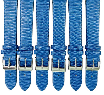 Watch Band Genuine Leather BLUE  Lizard Grain Flat 18MM (Lot of 6 bands)