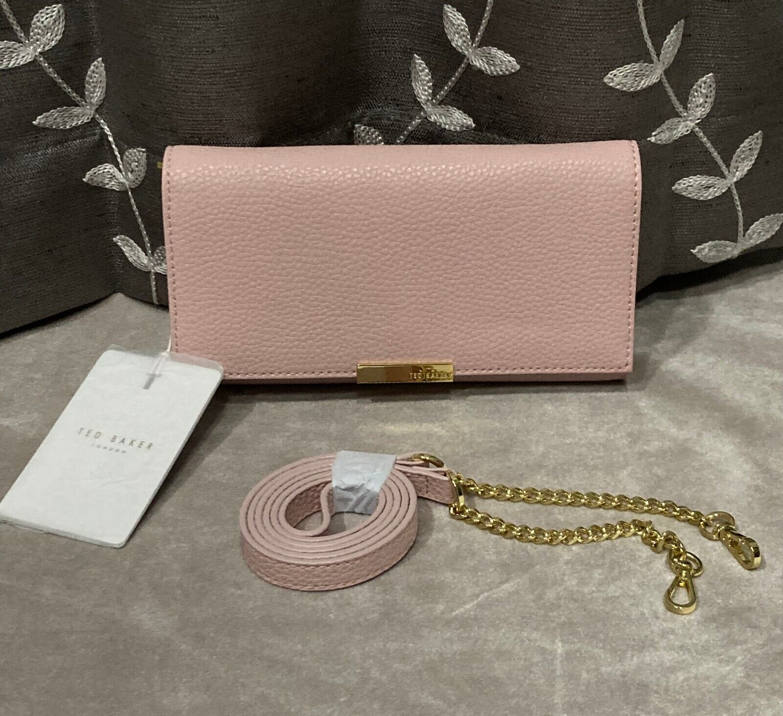 NEW Ted Baker London Pebbled Leather Chain Wallet Bag Clutch