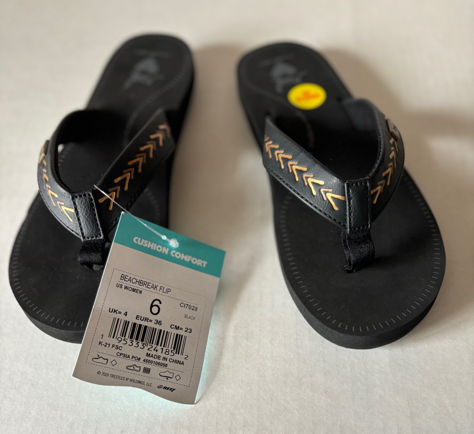 REEF BEACHBREAK FLIP, women's flip flop sandals, black, SIZE 6, New | eBay