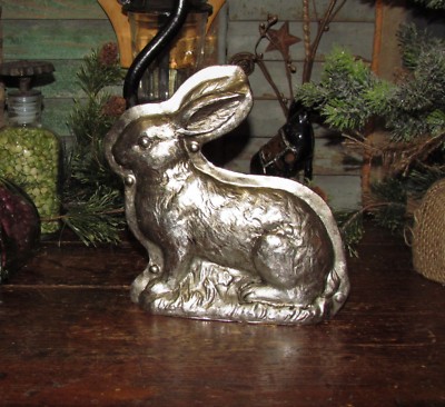 Primitive Antique Vtg Tin Style Easter Bunny Rabbit Silver Resin Chocolate Mold