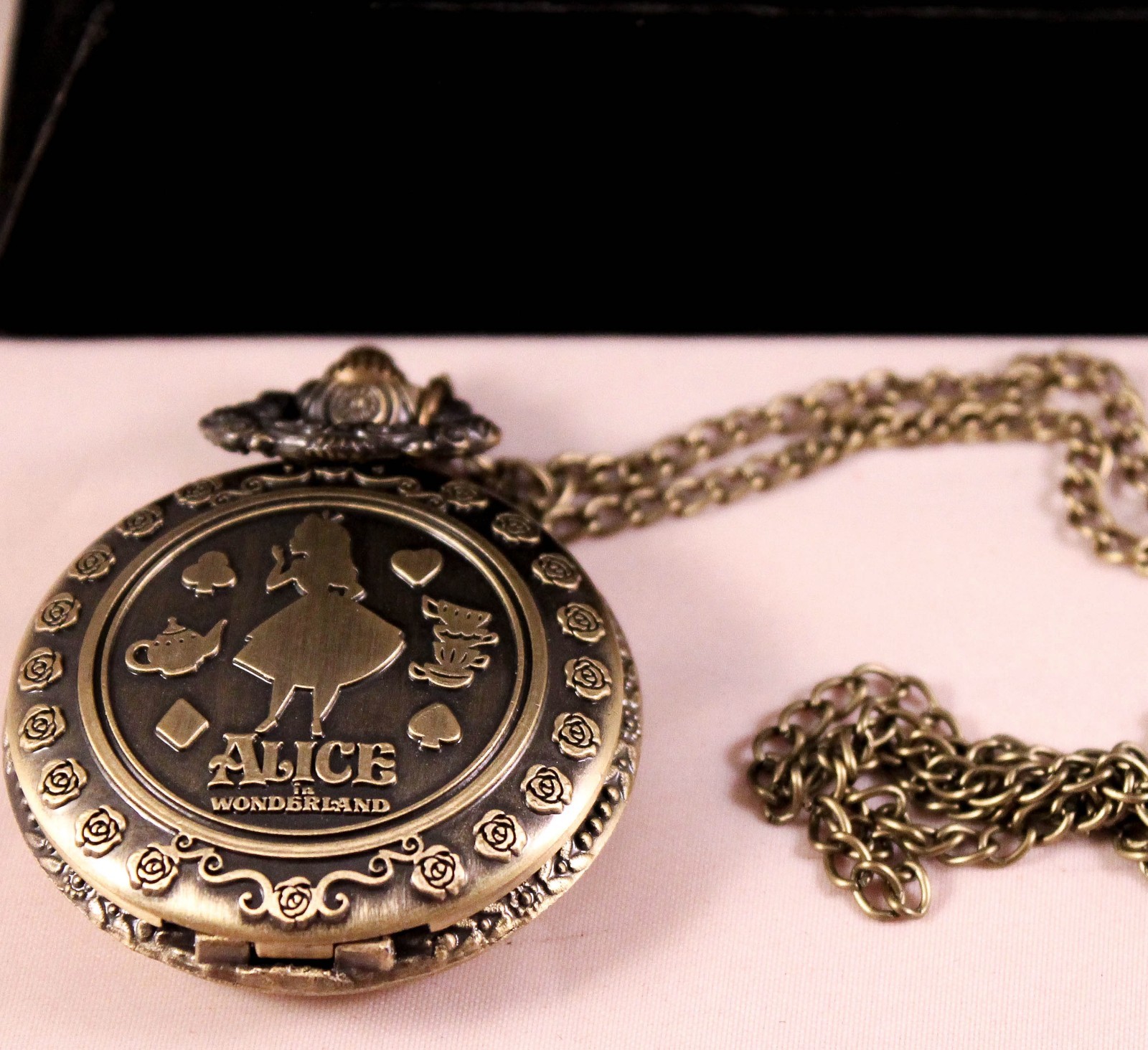 Alloy Rustic Alice in Wonderland Pocket Watch w/Free Jewelry Box and Shipping
