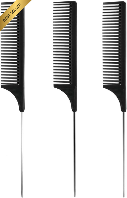 3-Piece Set of Rat Tail Comb - Stainless Steel Metal Tail Partition Comb, Anti-S