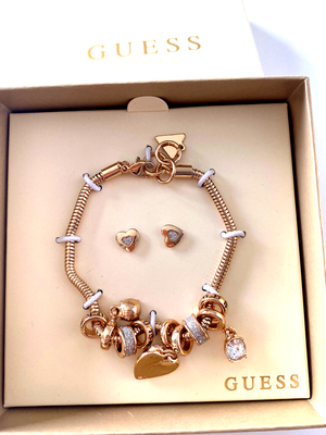 Guess Charm Bracelet Earring Box Gift Set New Womens Jewelry