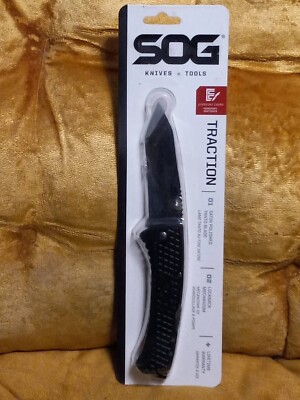 SOG Traction Lockback Knife, black, 5Cr15MoV satin blade