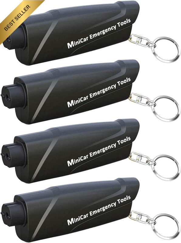 4 Pack Car Window Breaker and Seat Belt Cutter, Emergency Keychain Car Escape To