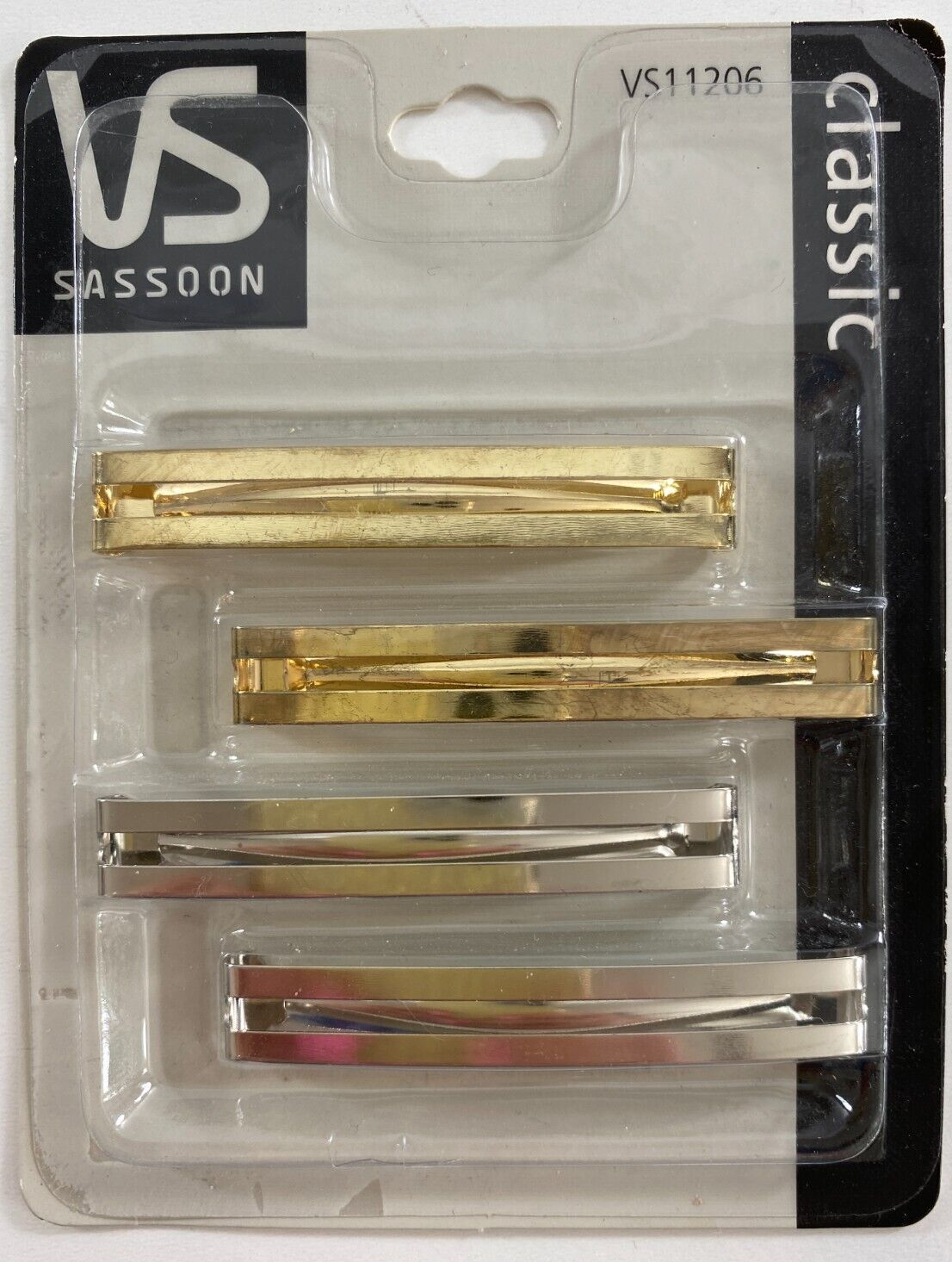 Vintage Vidal Sassoon Silver Gold Barrettes Classic 4 Pack NEW...