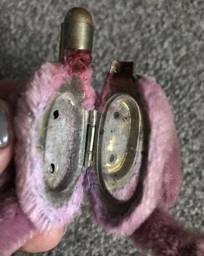 Antique Germany Mini PURPLE SCHUCO Jointed Teddy Bear Powder Compact & Lipstick