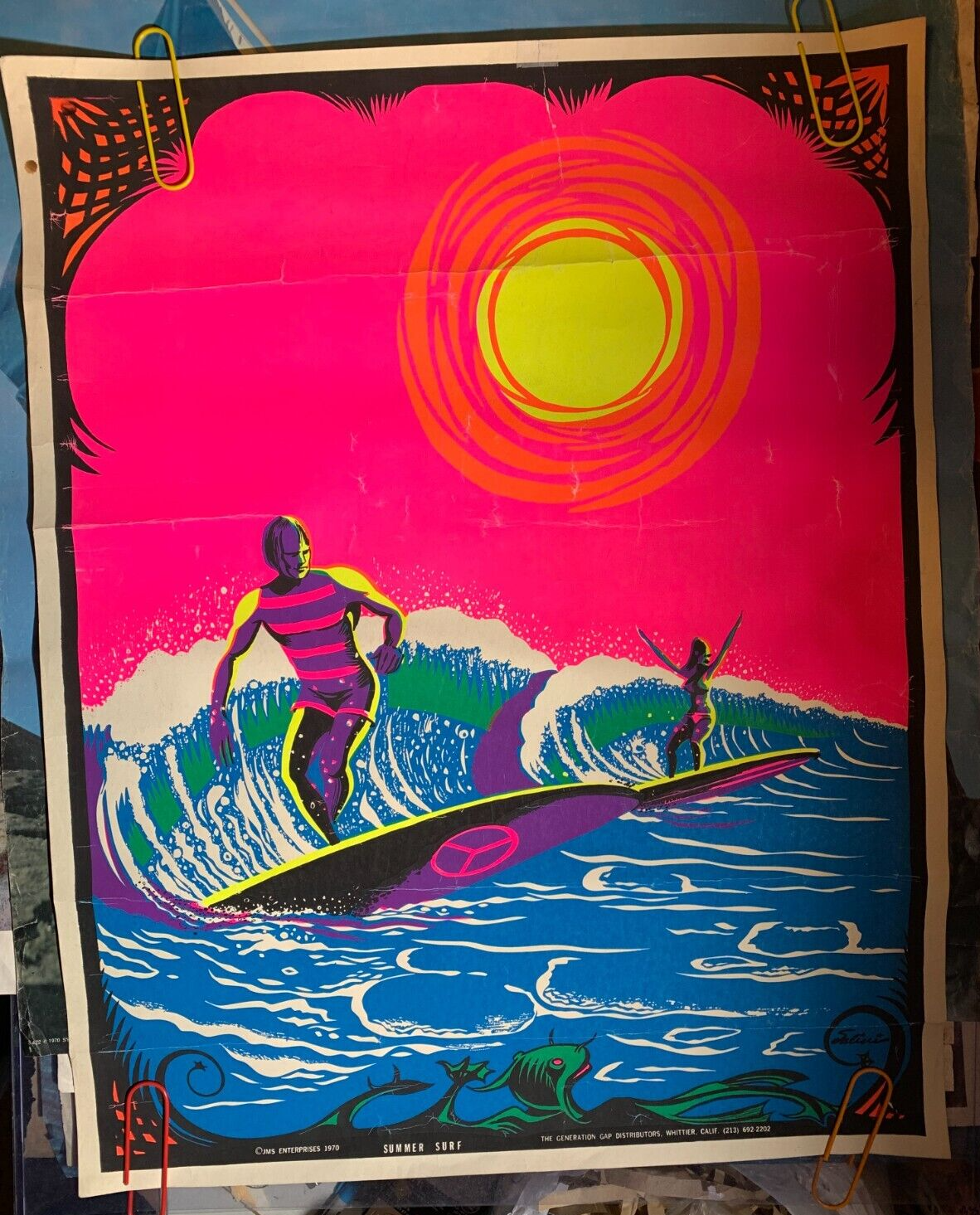 SUMMER SURF VINTAGE 1970 SURFER BLACKLIGHT POSTER By