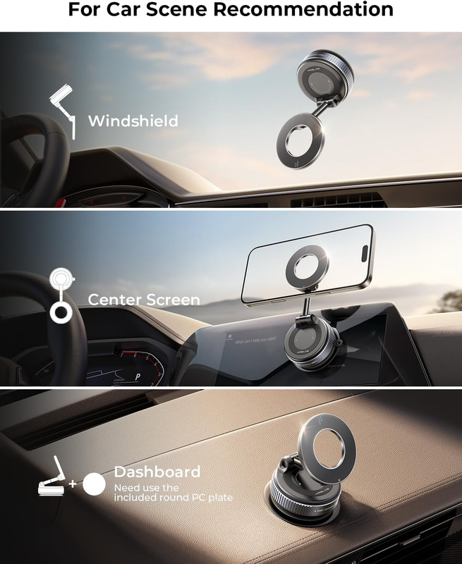 2025 Upgraded Magsafe Car Mount Vacuum Suction Magnetic Phone Holder Car, 360° F