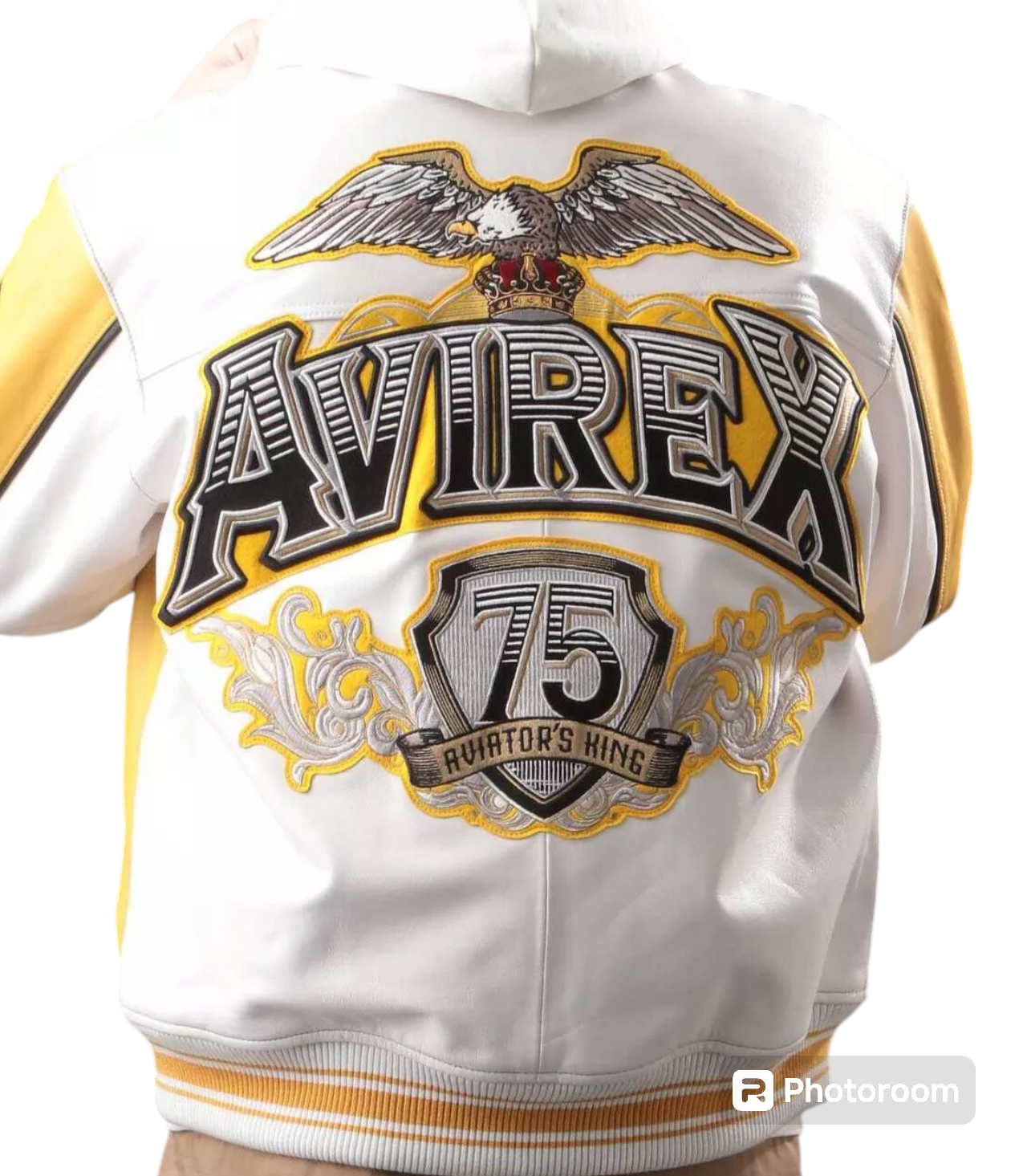 Pre-owned Avirex Men's  Black & Yellow Vintage Aviator King 75 Bomber Flight Leather Jacket