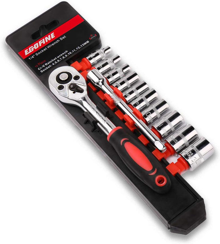 Egofine 12Pcs 1/4 Inch Mini Ratchet Socket Wrench Set, Drive Socket Set with 10
