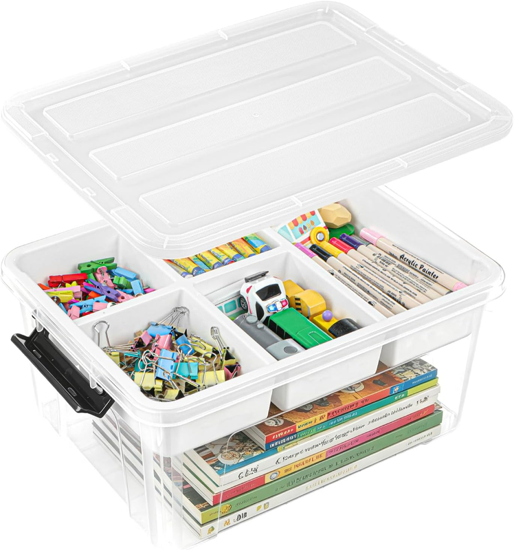 17 QT Clear Craft Storage Organizer Box with Removable Tray, Plastic Storage Bin