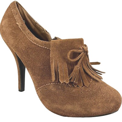 Women's KAYA Leather Suede Menswear ''Kiral'' Rust Brown Kilt Pumps Shoes 10M