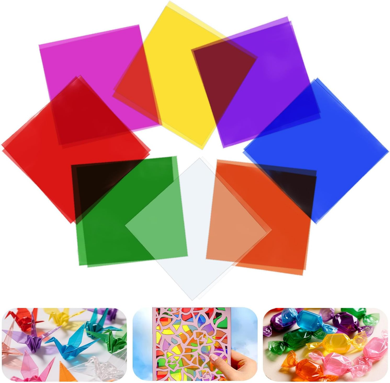 Colored Cellophane Sheets - Plastic Transparent Iridescent Wrapping Sheets 200Pc