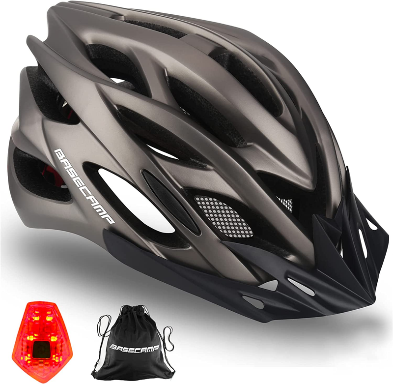 Bike Helmet for Men Women with LED Safety Light Removable Sun Visor Portable Bac