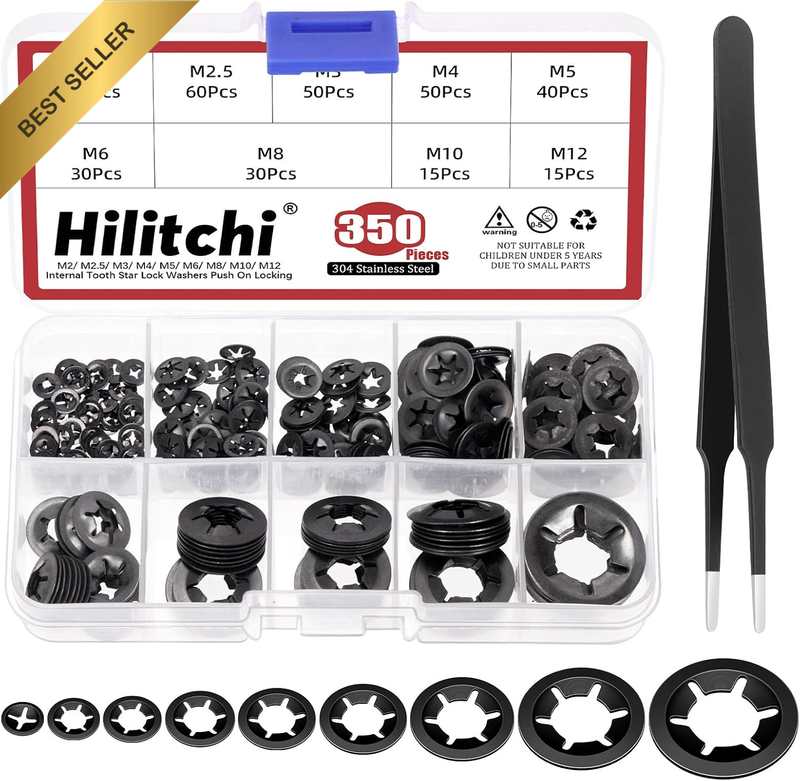 351Pcs 9 Sizes Internal Tooth Star Lock Washers Assortment Kit M2 M2.5 M3 M4 M5