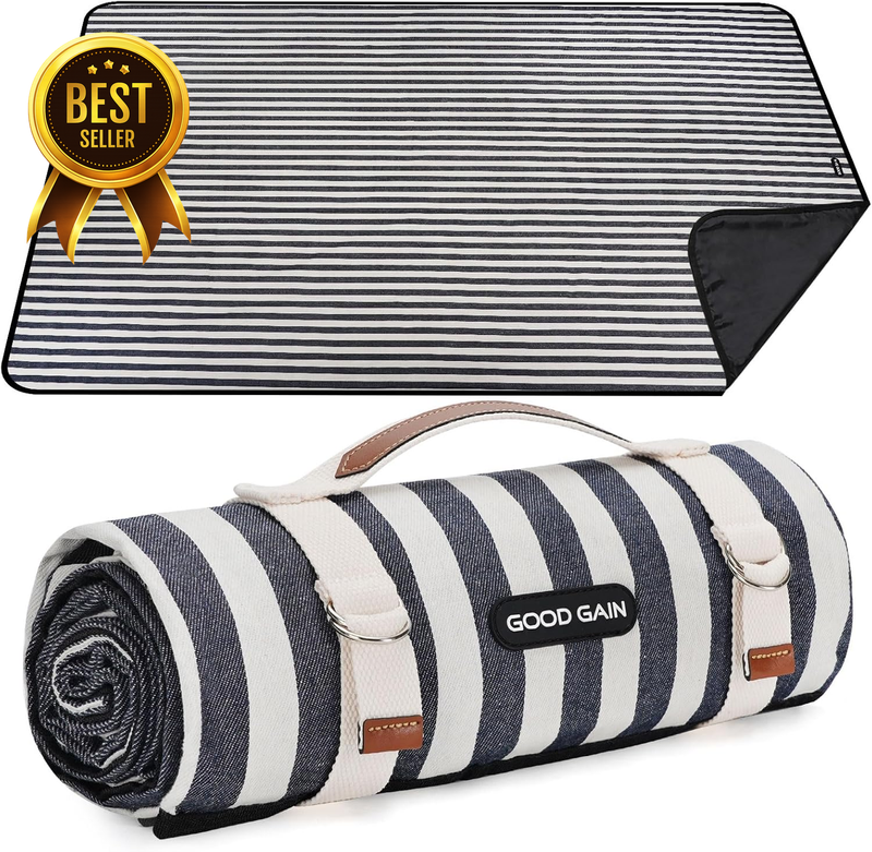 Aegean-Blue Waterproof Extra-Large Outdoor Picnic Blanket with Strap