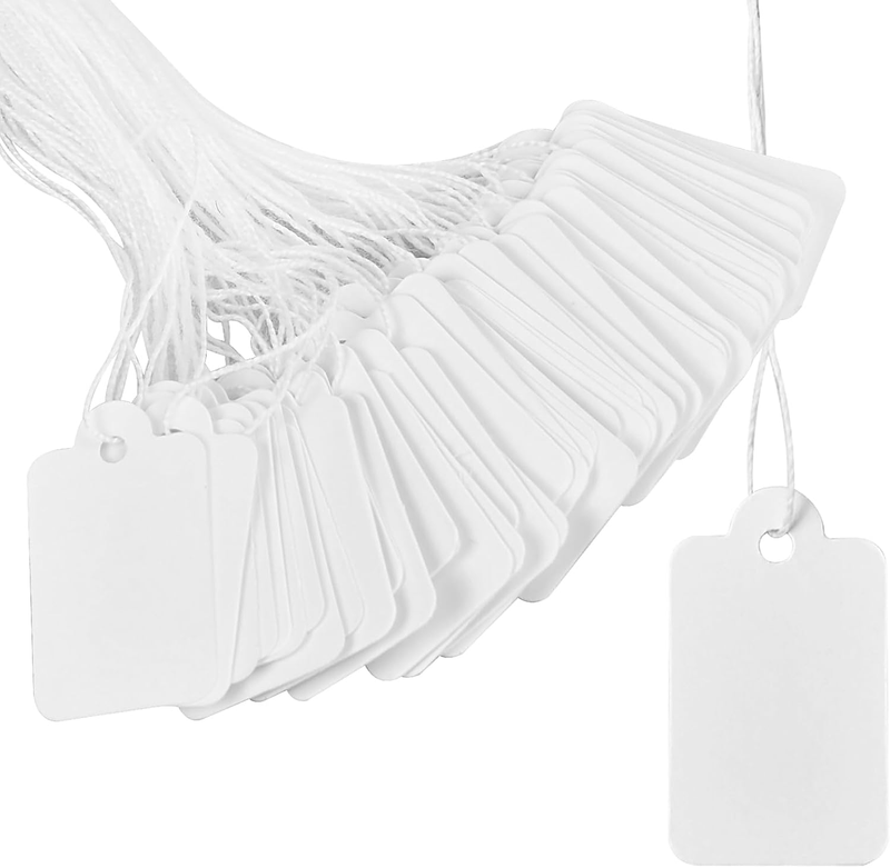 100 Pcs Paper Price Labels, Marking Tags, White Product Hanging Tags with String
