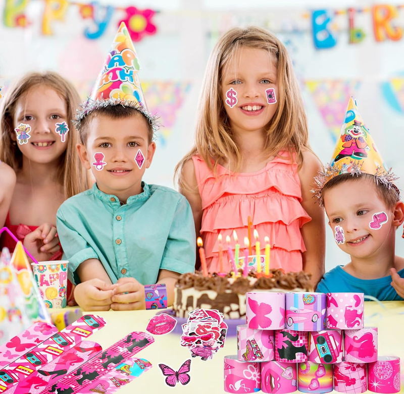86 PCS Hot Pink Princess Party Favors Gift Set, 36 PCS Pink Girl Slap Bracelets