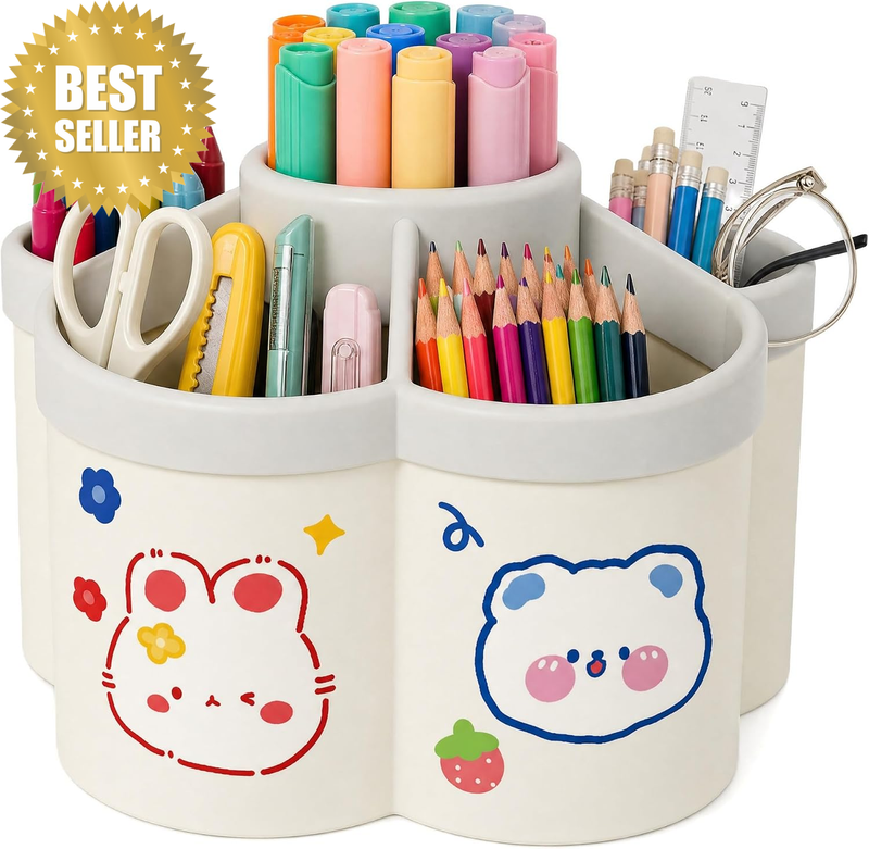 Lucy'S Cute Pen Holder for Desk, 5 Compartments Makeup Brush Holder Organiser, K