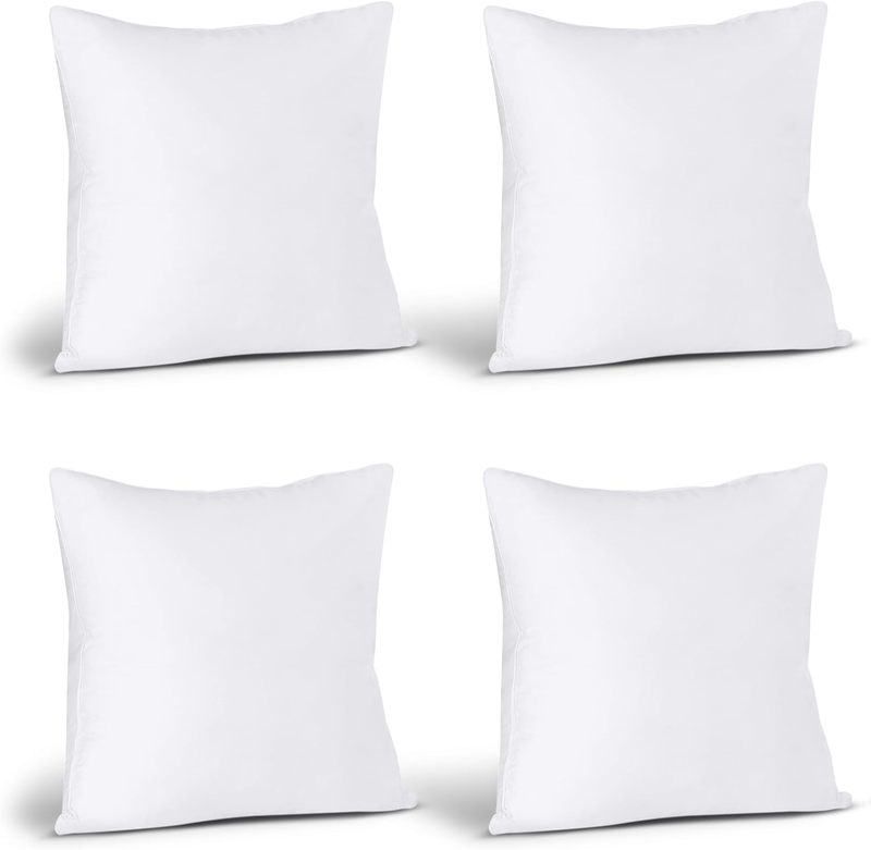 Throw Pillows (Set of 4, White), 18 x 18 Inches Pillows for Sofa, Bed and Couch
