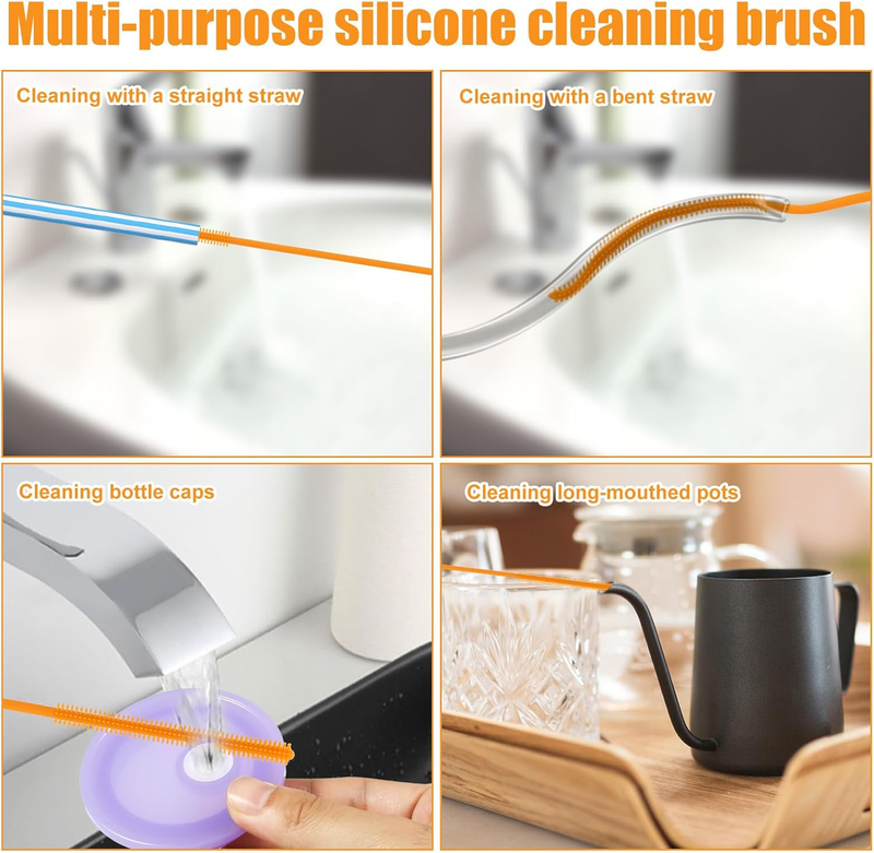 2pcs Silicone Straw Brush, 9.5in Straw Cleaner Brush Extra Long Cleaning Brushes