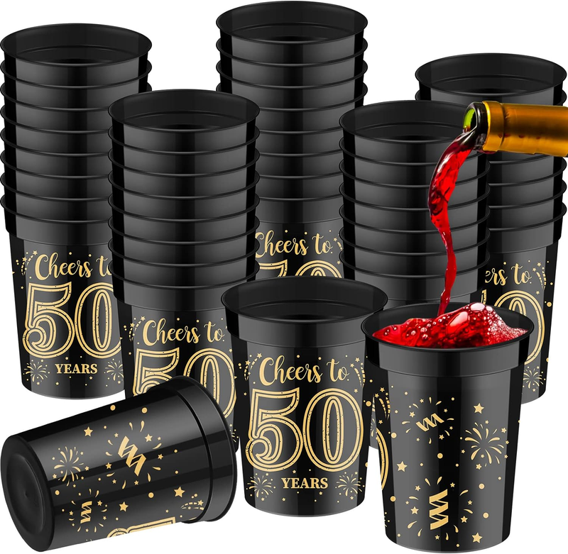 Cunhill 40 Pack 50Th Birthday Cups Cheers to 70 Years Gold Black 8Oz