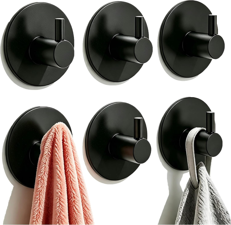 6Pack Adhesive Wall Hooks, Heavy Duty Towel Hook, Waterproof Shower Hook