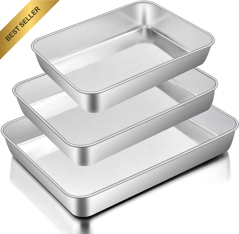Baking Pans Set 3 Stainless Steel Sheet Cake Lasagna Brownie Casserole Cookie